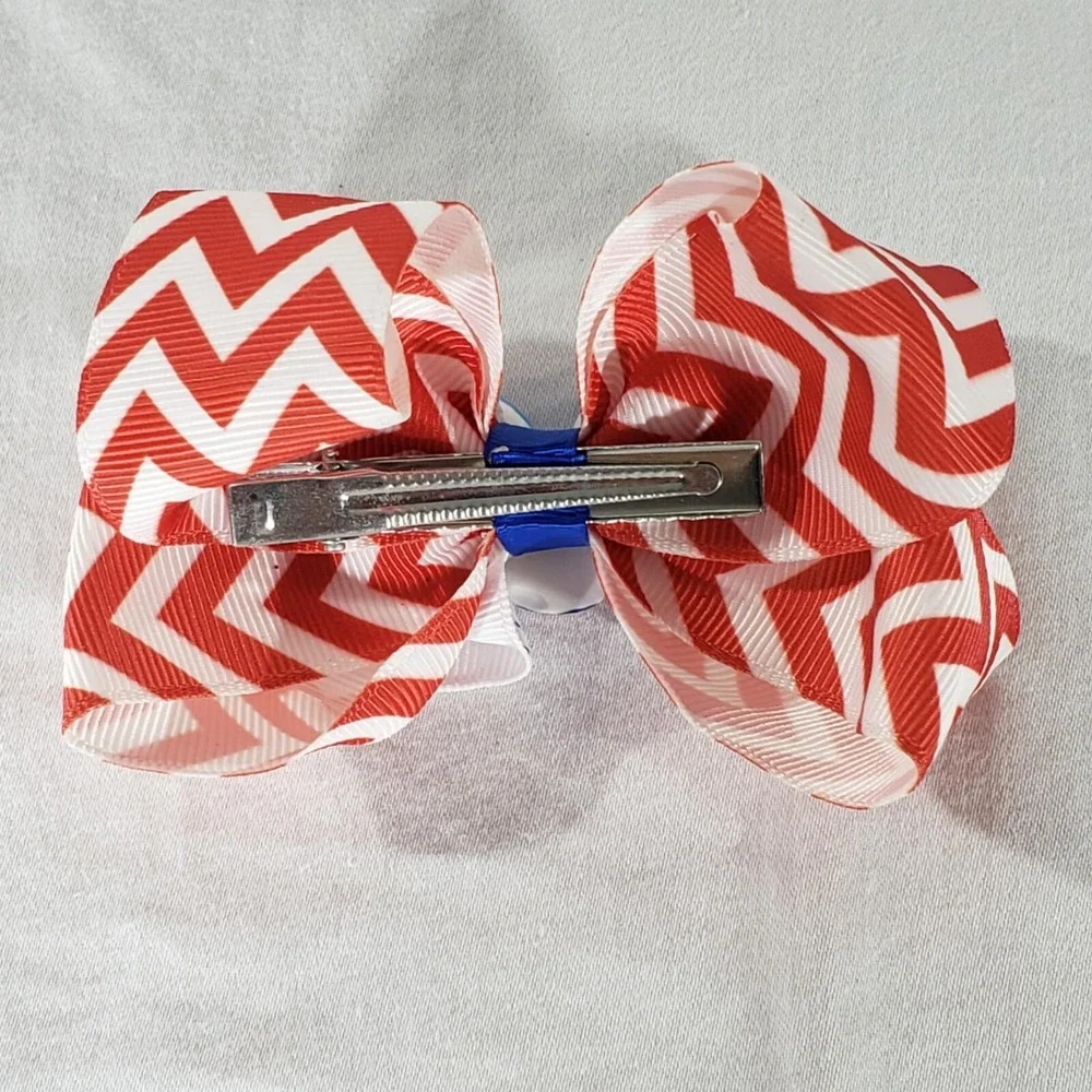 American Flag 4th of July Patriotic 2 Disney & 1 Heart Girls Bows Hair Clips 3Pk